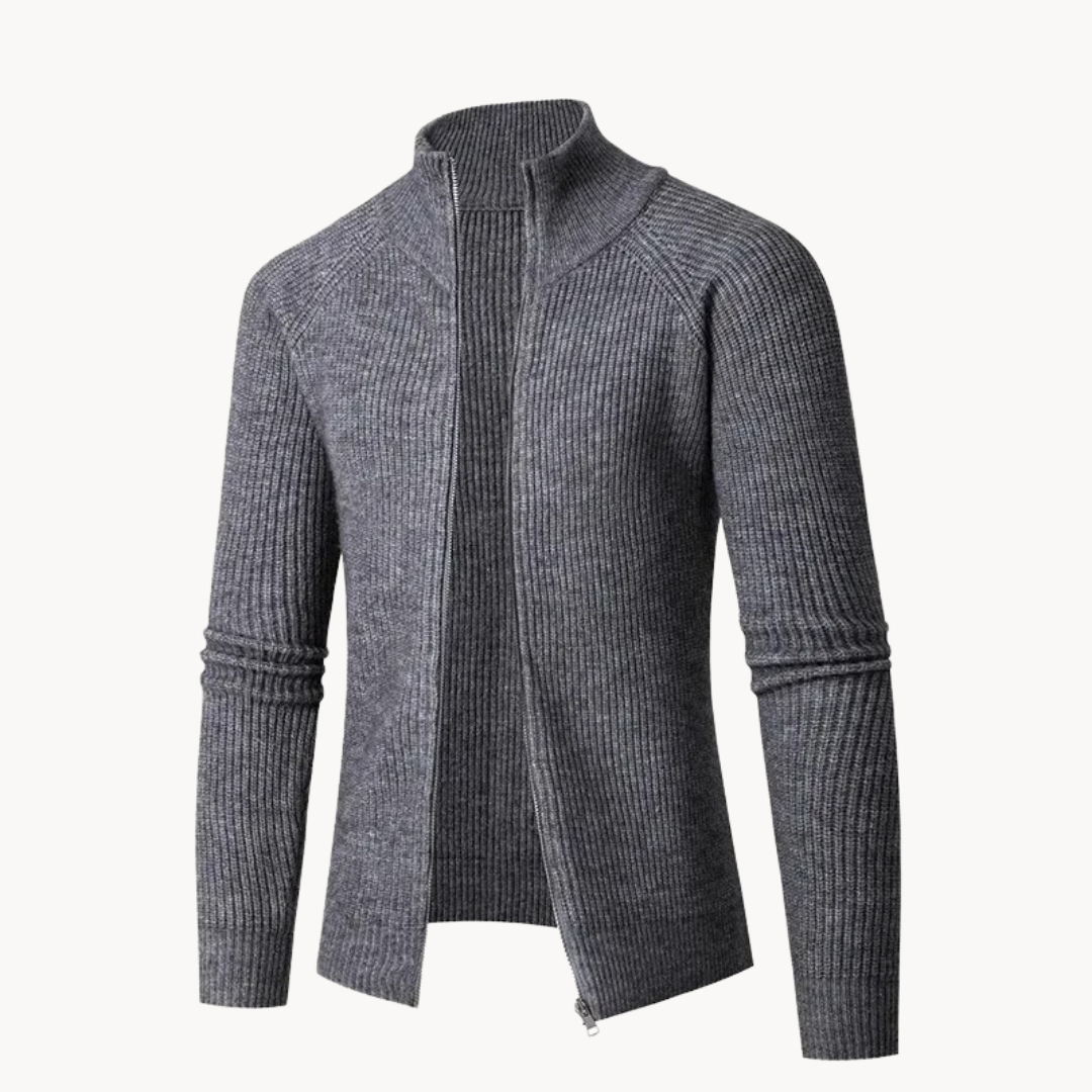 Full zip stand collar knitted cardigan for men