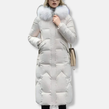 Women’s Padded Coat – Slim Fit – Quilted Design – Detachable Fur Collar – Full Length