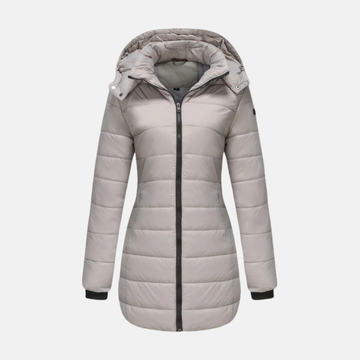 Women’s Longline Padded Coat – Quilted Design – Hooded – Two-Way Zipper – Elastic Cuffs
