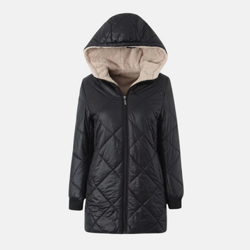 Women’s Hooded Quilted Coat – Straight Fit – Diamond Stitch – Reversible Hood – Mid-Thigh