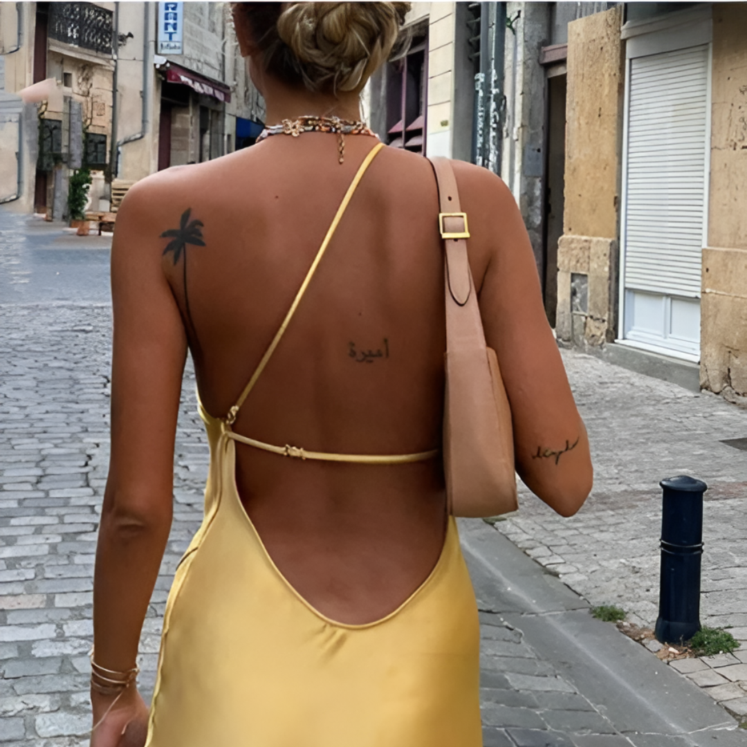 Emily | Open back summer dress in yellow