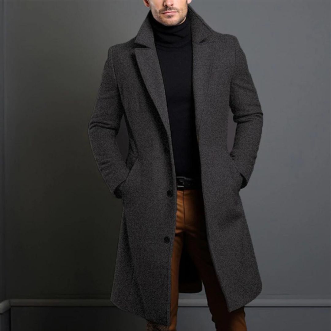 Lapel collar long trench coat for men