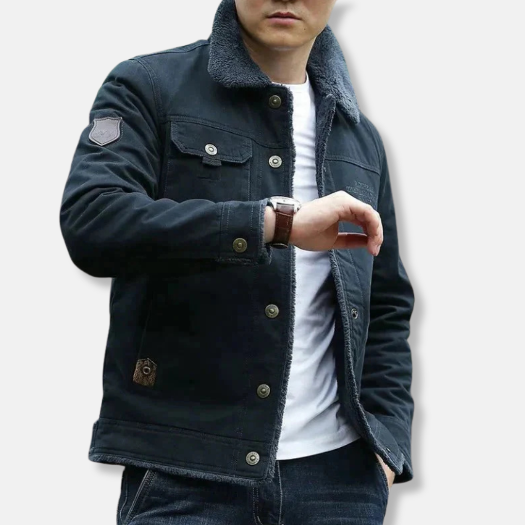 Men’s Sherpa-Lined Jacket – Regular Fit – Button Front – Cotton Blend – Casual Wear