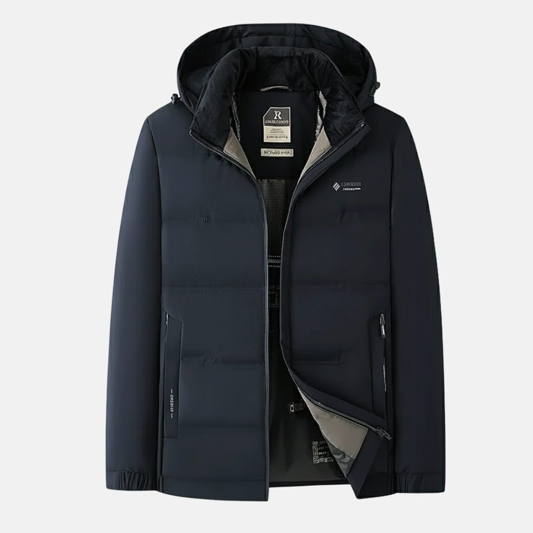 Men’s Quilted Jacket – Regular Fit – Insulated Hooded – Zipper Closure – Hip Length