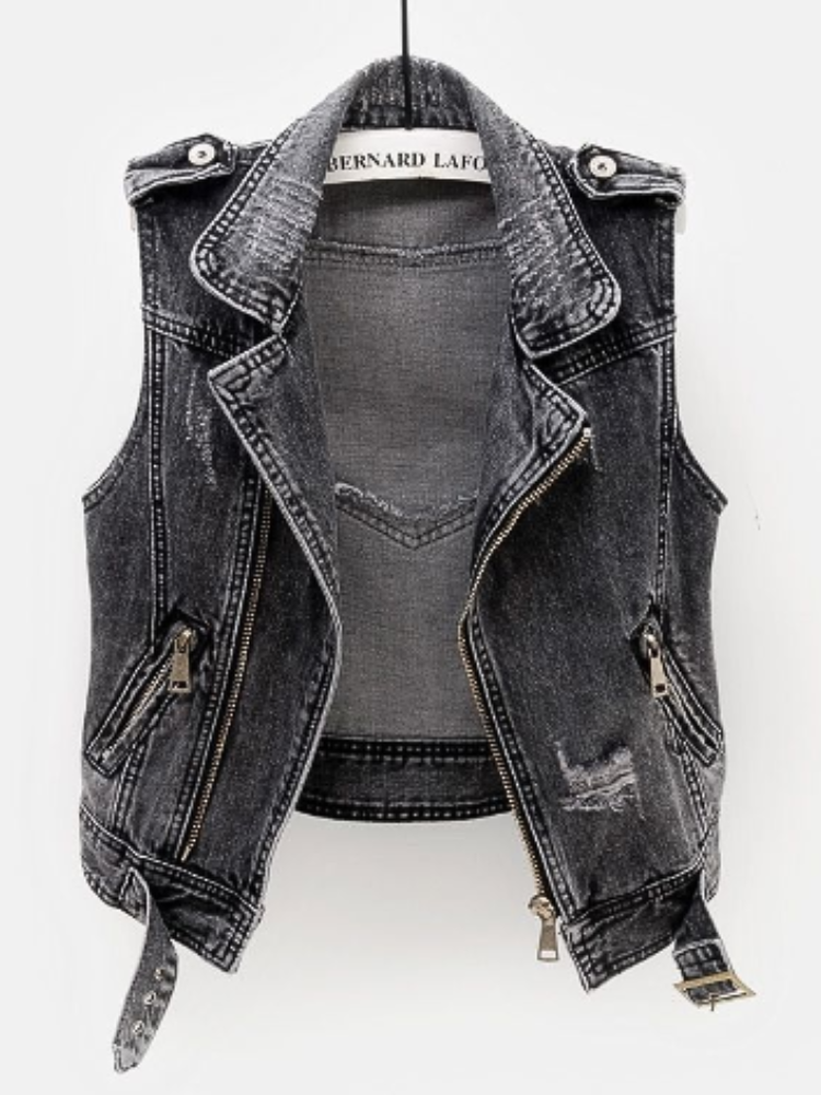 Full zip denim vest for women