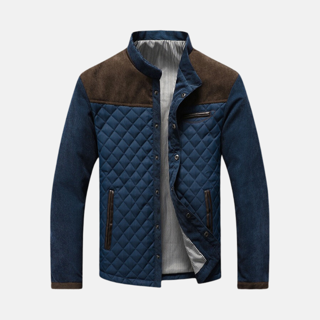 Men’s Quilted Jacket – Slim Fit – Hybrid Fabric – Stand Collar – Snap Button Front