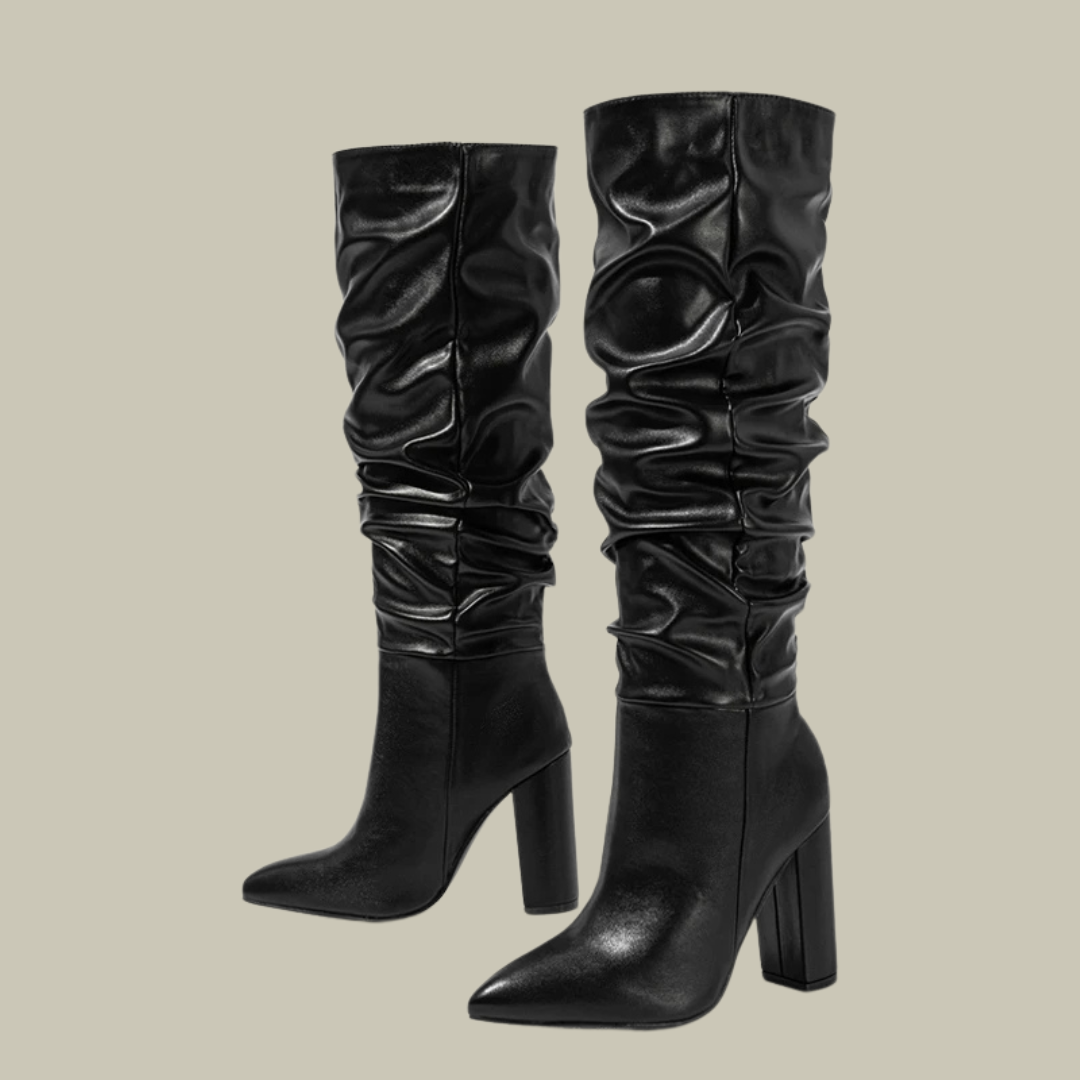 Winter leather pointed long boots for women