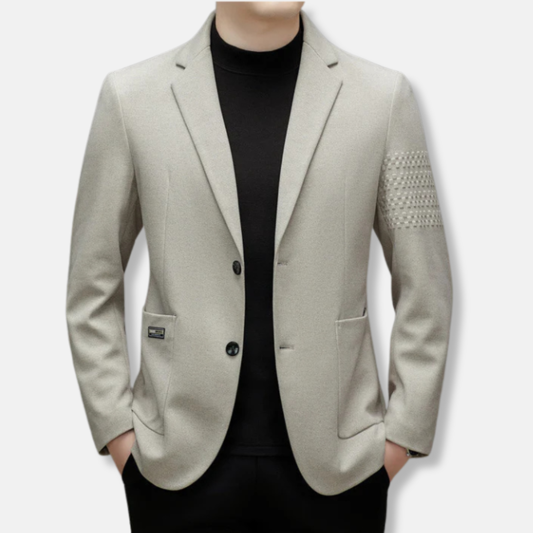 Men’s Blazer – Slim Fit – Wool Blend – Two-Button – Notched Lapel – Embroidered Sleeve