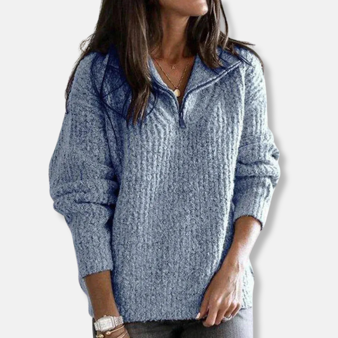Women’s Half-Zip Sweater – Relaxed Fit – Chunky Knit – Wool Blend – Long Sleeve Casual