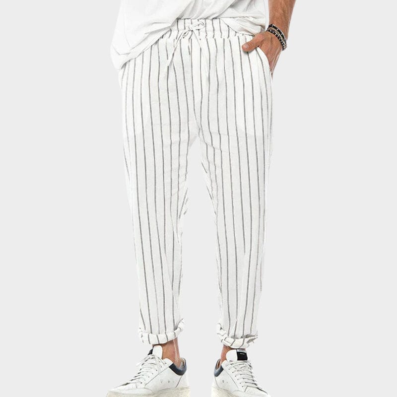 Trendy striped adjustable waistband pants for men