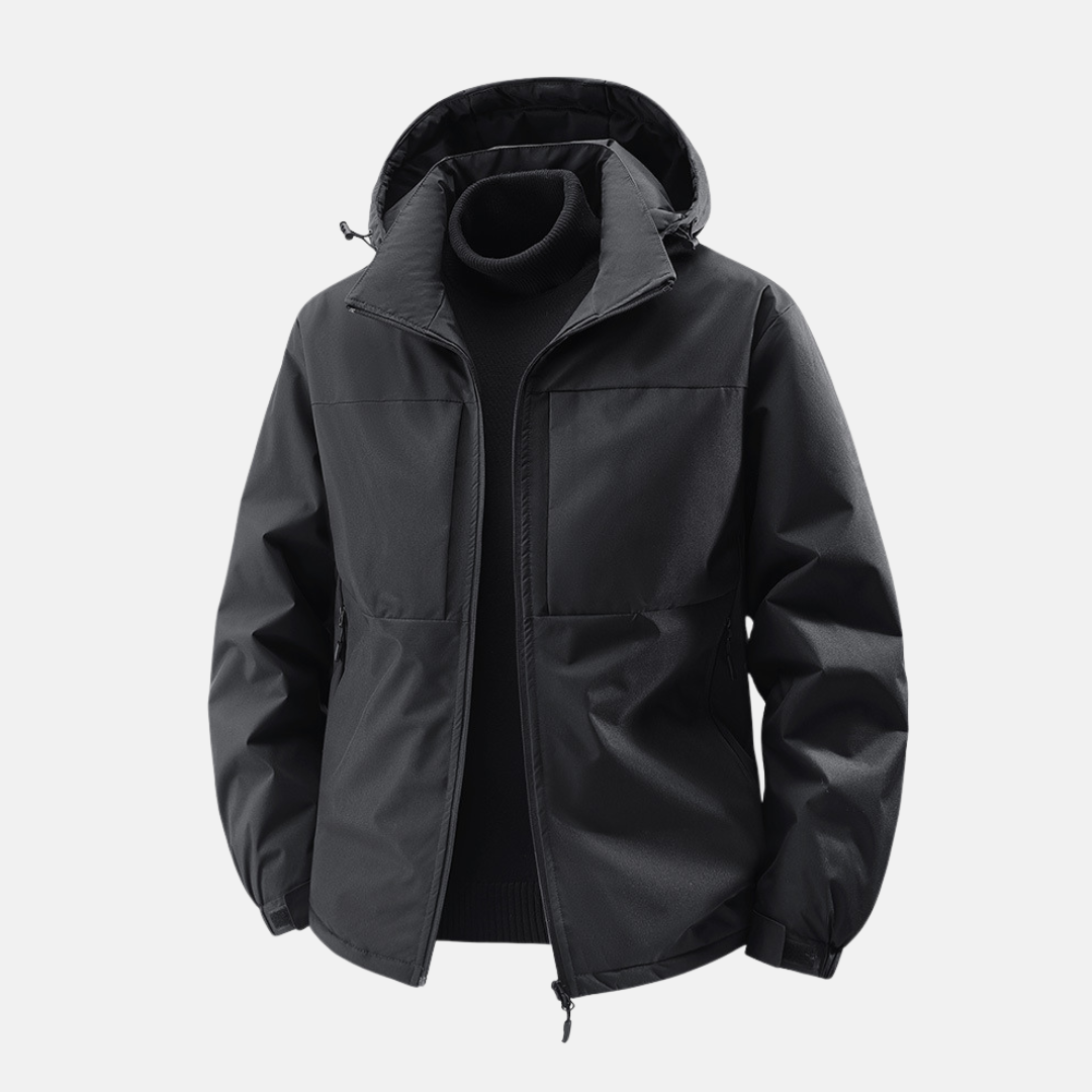 Men’s Hooded Jacket – Water Resistant – Relaxed Fit – Zip Pockets – Windproof