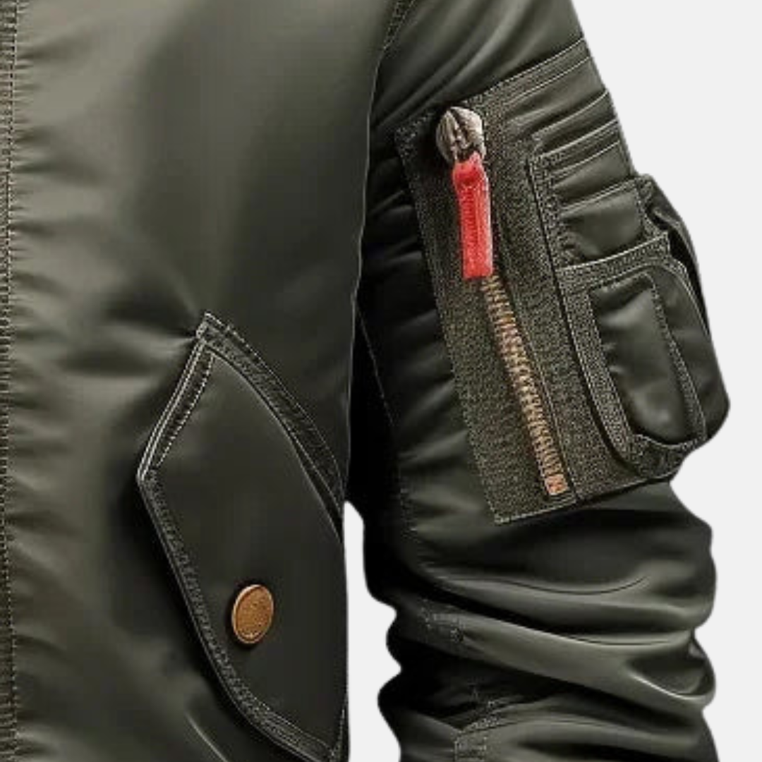 Men’s Bomber Jacket – Water-Resistant Nylon – Regular Fit – Zip Front – Utility Pockets