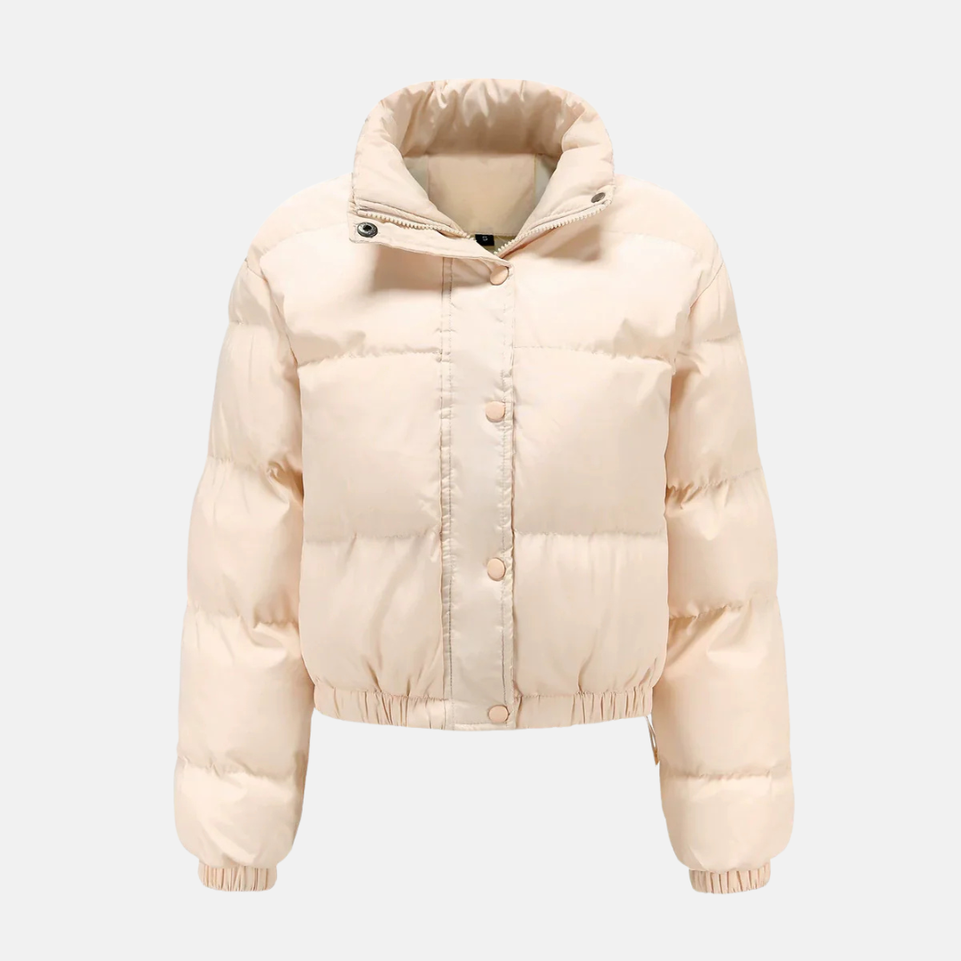 Women’s Puffer Jacket – Oversized Fit – Cropped Length – High Collar – Quilted Warm Design