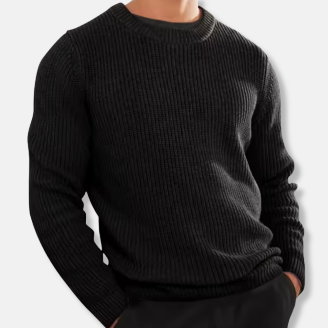 Men’s Knitted Sweater – Regular Fit – Wool Blend – O-Neck Ribbed Casual Pullover