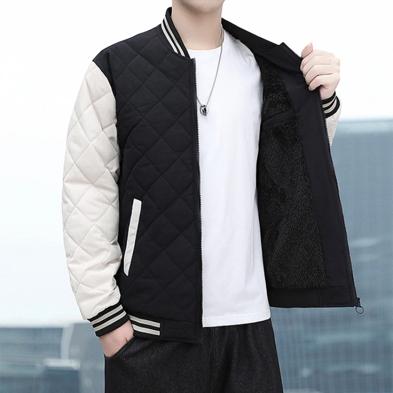 Two-coloured with fleece lining quilted jacket for men