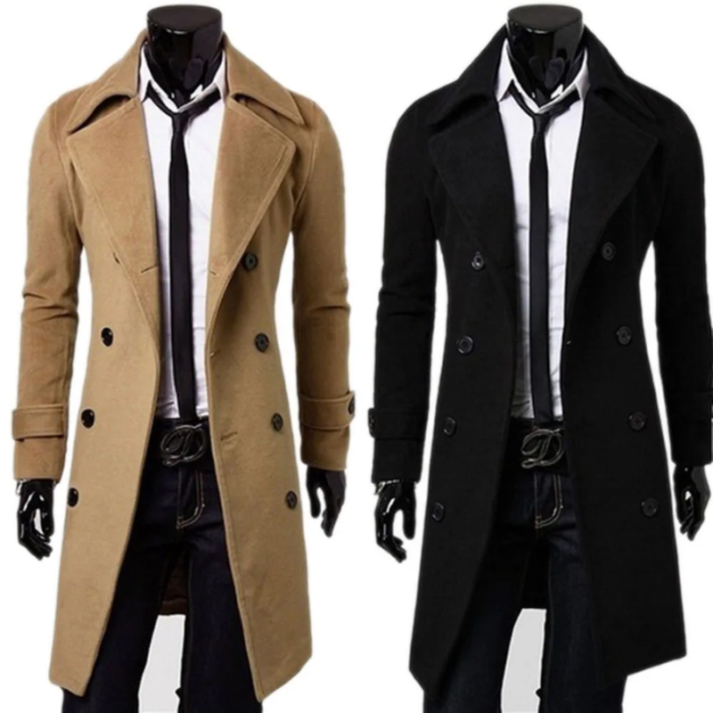 Long double-breasted coat for men