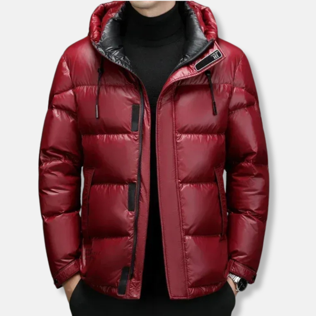 Men’s Hooded Down Jacket – Regular Fit – Water-Resistant – Zipper and Button Closure