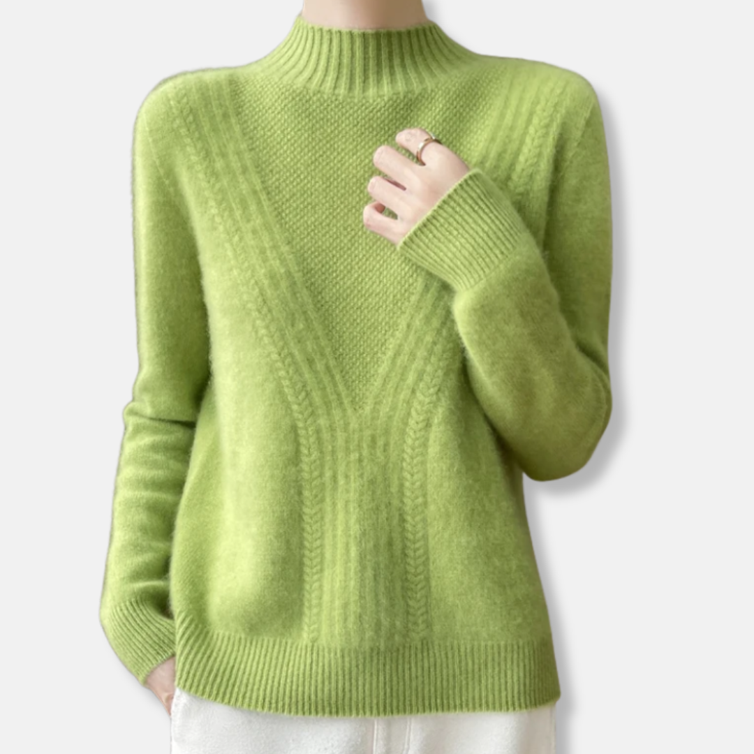 Women’s Pullover Sweater – Wool Blend – Relaxed Fit – Half High Collar – Ribbed Knit