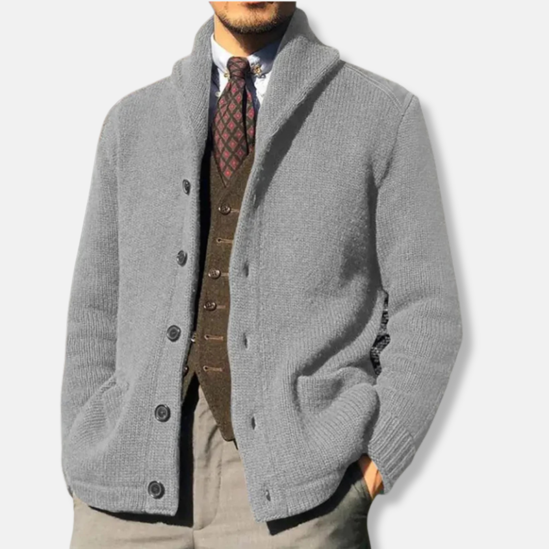 Men’s Cardigan – Regular Fit Knit – Shawl Collar – Button Front – Side Pockets