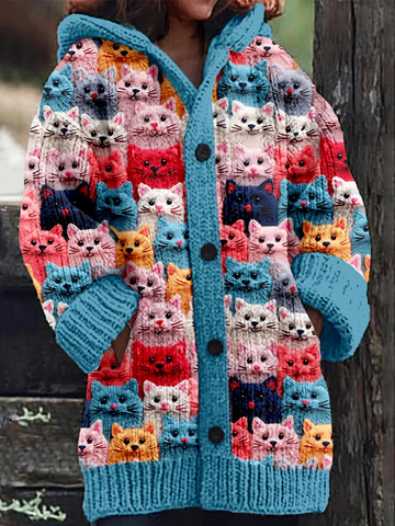 Colorful cat hooded cardigan for women