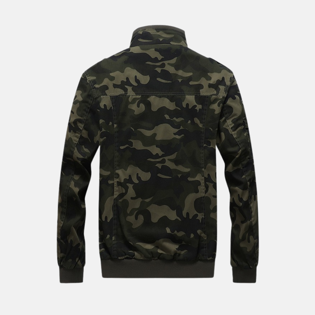 Men’s Bomber Jacket – Military Style – Ribbed Trim – Snap Pockets – Zipper Front