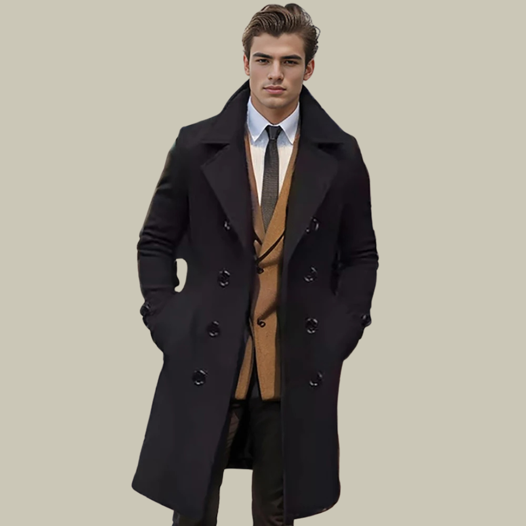 Single breasted italian long coat for men