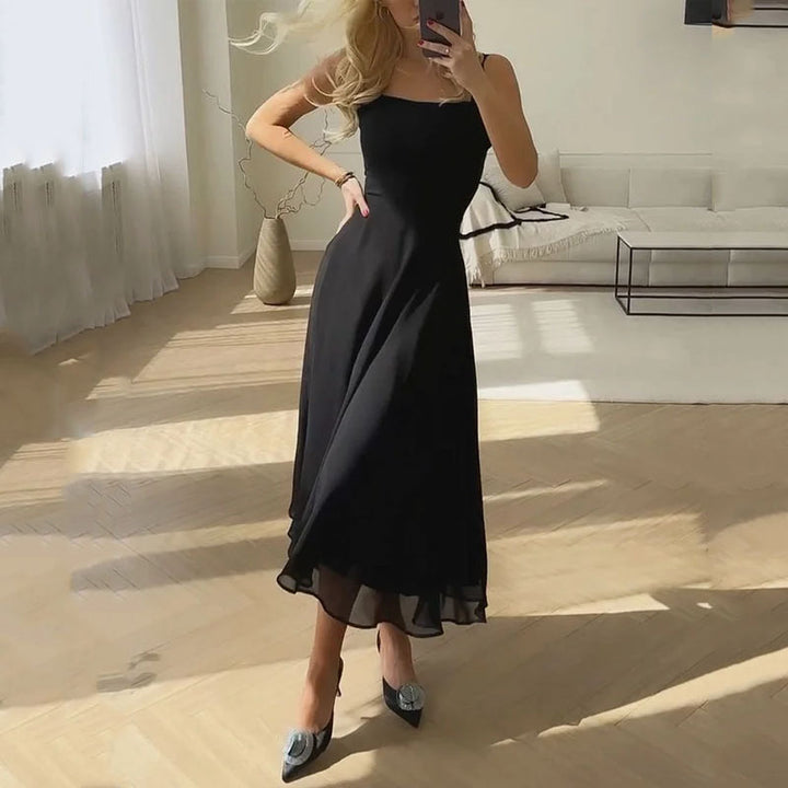 Women’s Sleeveless Midi Dress – A-Line Fit – Square Neck – Lightweight Elegant Fabric
