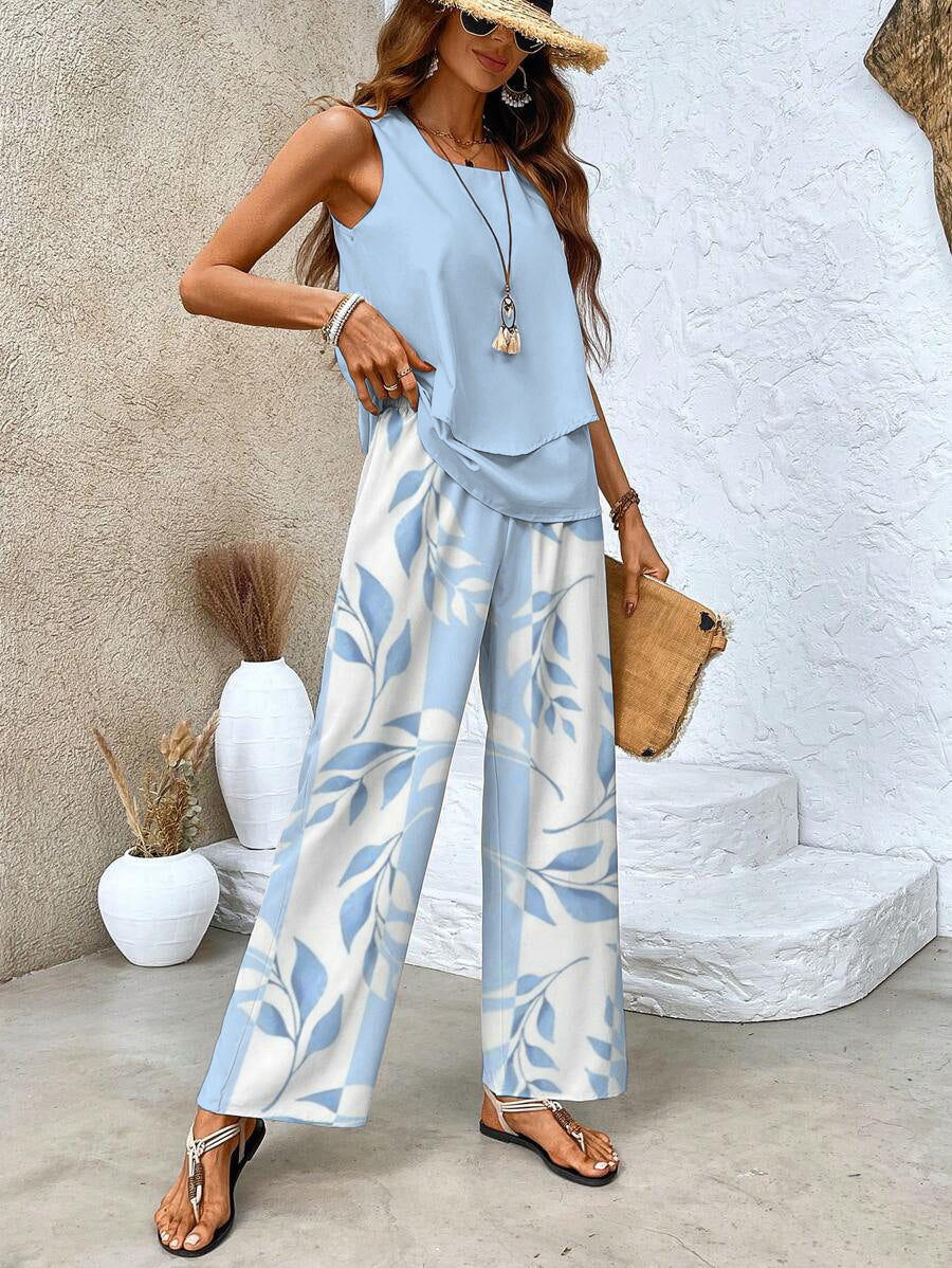 Sleeveless double-layer vest pants suit for women