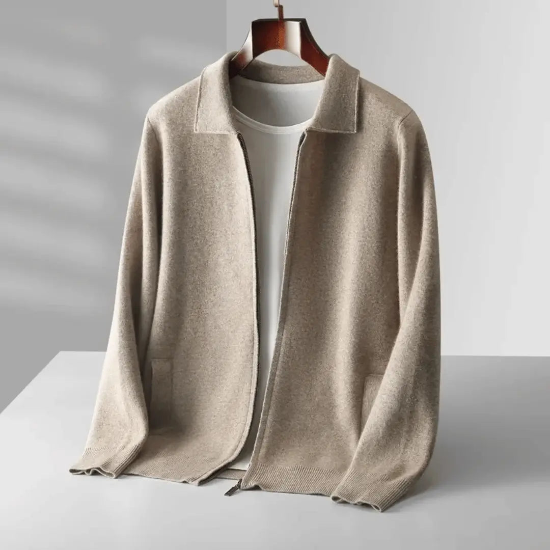 Emiliano Wool Zip-Front Cardigan | Relaxed Fit Collared Cardigan