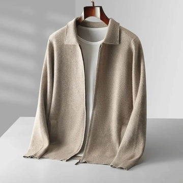Emiliano Wool Zip-Front Cardigan | Relaxed Fit Collared Cardigan