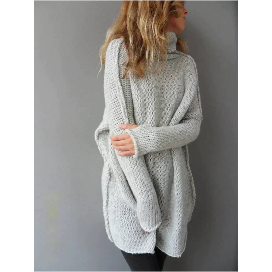 Women’s Oversized Pullover – Chunky Knit – Turtleneck – Drop Shoulder – Long Length