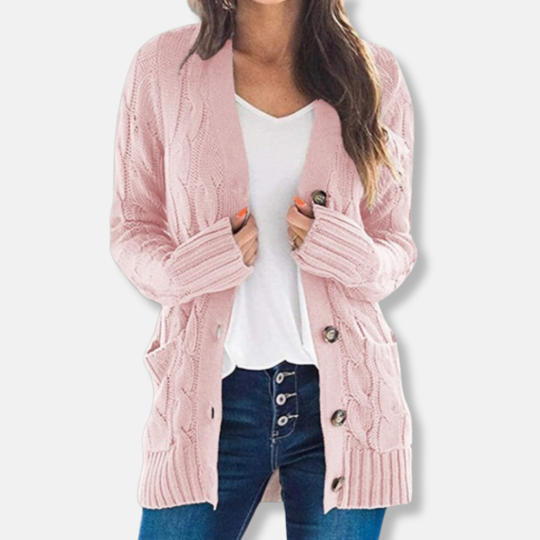Women’s Cardigan Sweater – Relaxed Fit – Wool Blend – Chunky Cable Knit – Button Front