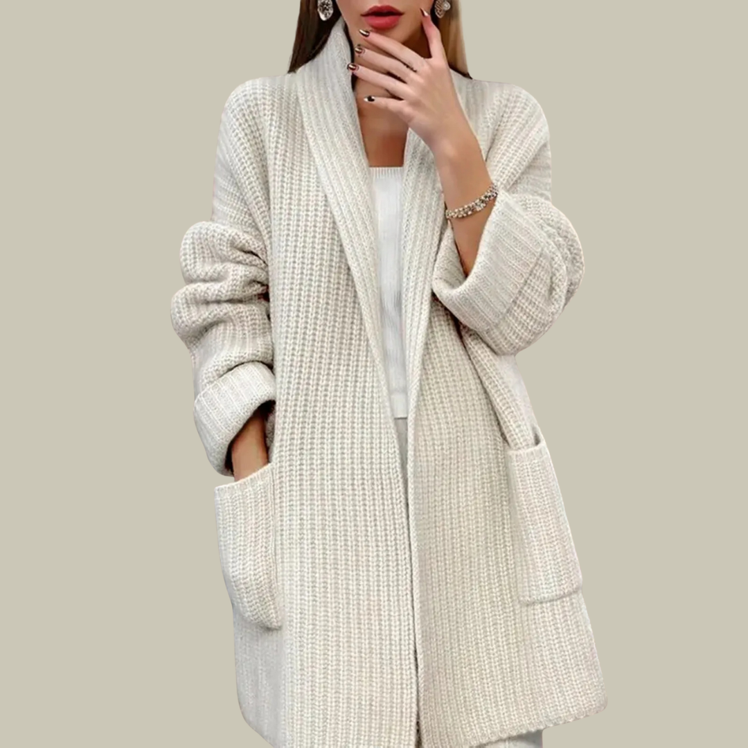 Mid-length thick-knit cardigan for women