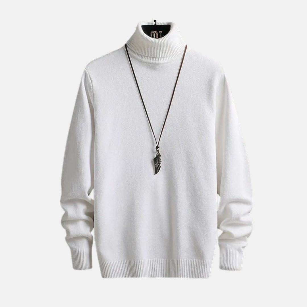 Men’s Turtleneck Sweater – Slim Fit – Fine Knit Wool – Ribbed Cuffs and Hem