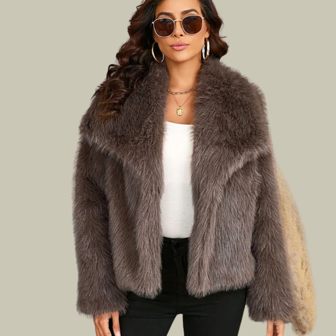 Oversized fluffy faux fur coat for women