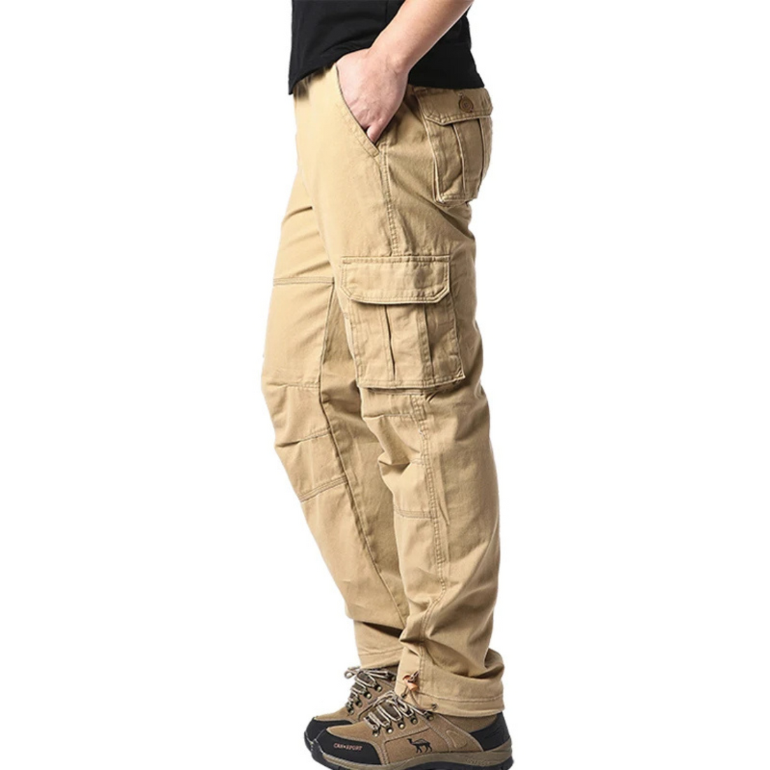 Elasticated waist large pocket cargo trousers for men