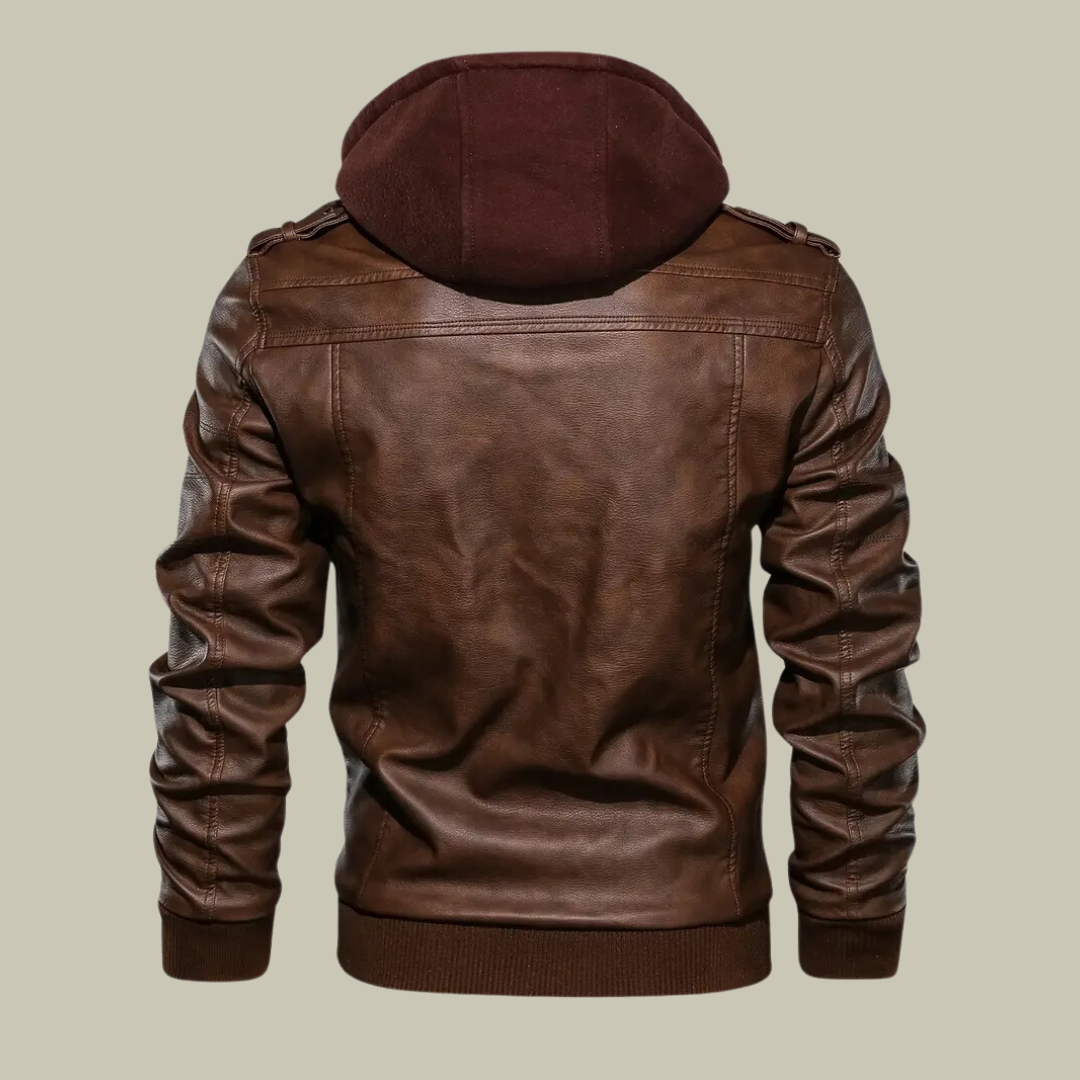 Full zip up hoodie leather jacket for men