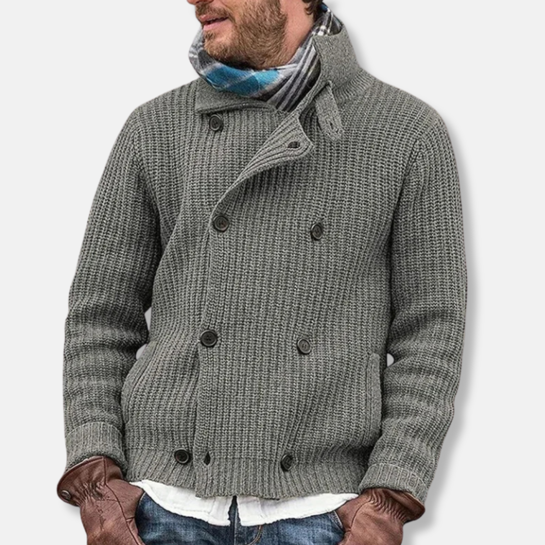 Men’s Knitted Jacket – Wool Blend – Ribbed Texture – Double-Breasted – Relaxed Fit