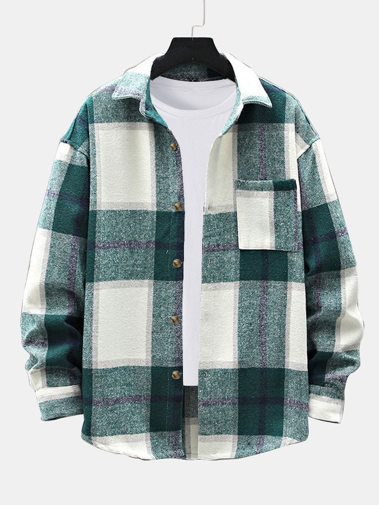 Button down plaid overshirt for men