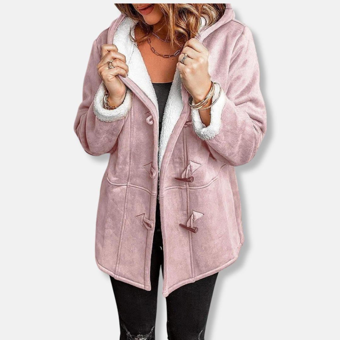 Women’s Fleece Jacket – Hooded – Plush Lining – Relaxed Fit – Toggle Front – Mid-Thigh Length