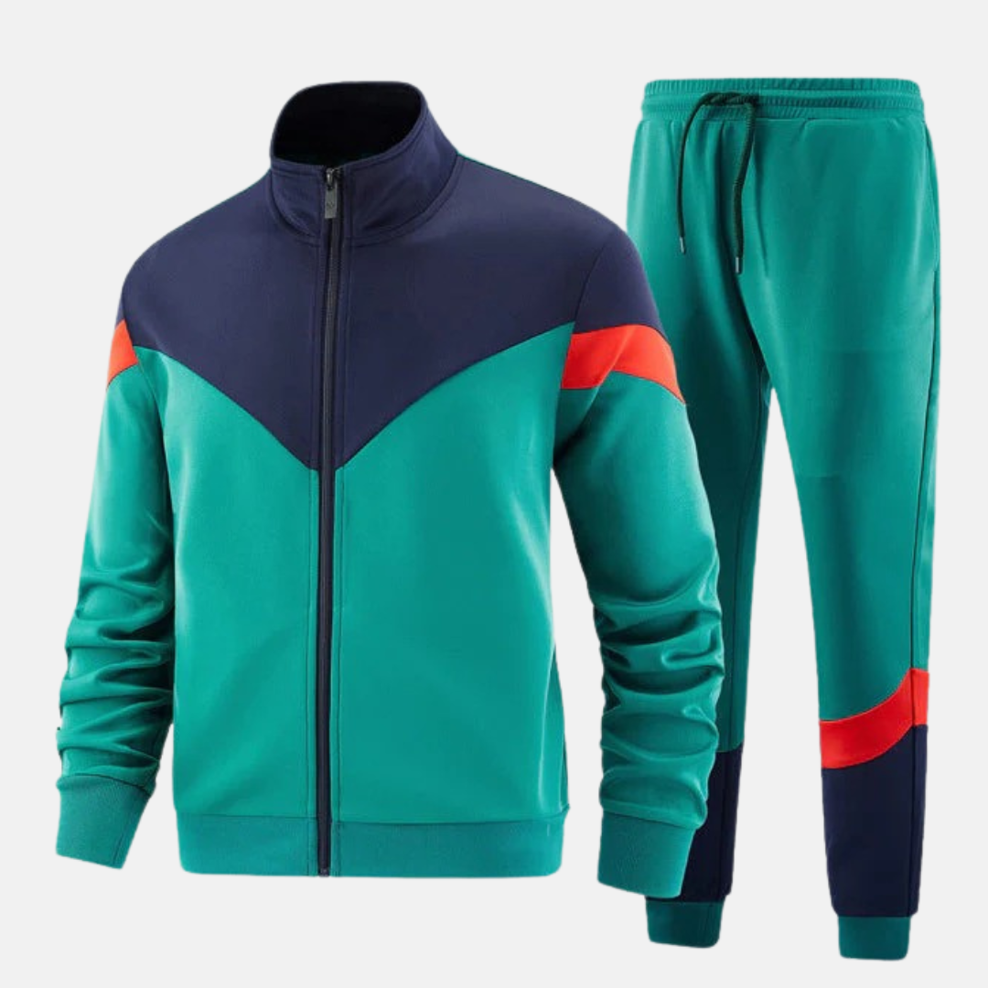 Men’s Two-Piece Tracksuit Set – Slim Fit – Full Zip High Collar Jacket – Joggers with Drawstring