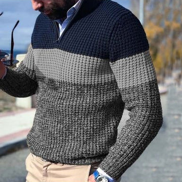 Men’s Pullover Sweater – Wool – Regular Fit – Half-Zip – Waffle Knit – Ribbed Hem