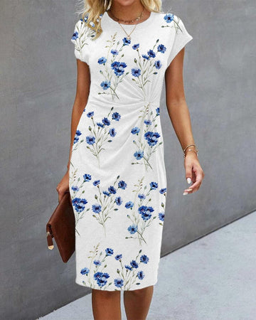 Women’s Midi Dress – Semi-Fitted – Short Sleeve – Breathable Blend – Floral Print