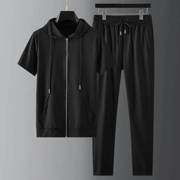 Hooded t-shirt nine-point pants sports suit for men