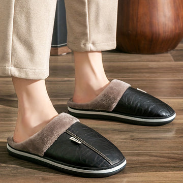 Plush waterproof indoor slippers for men