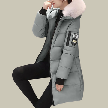 Winter fur collar hooded parka jacket for women