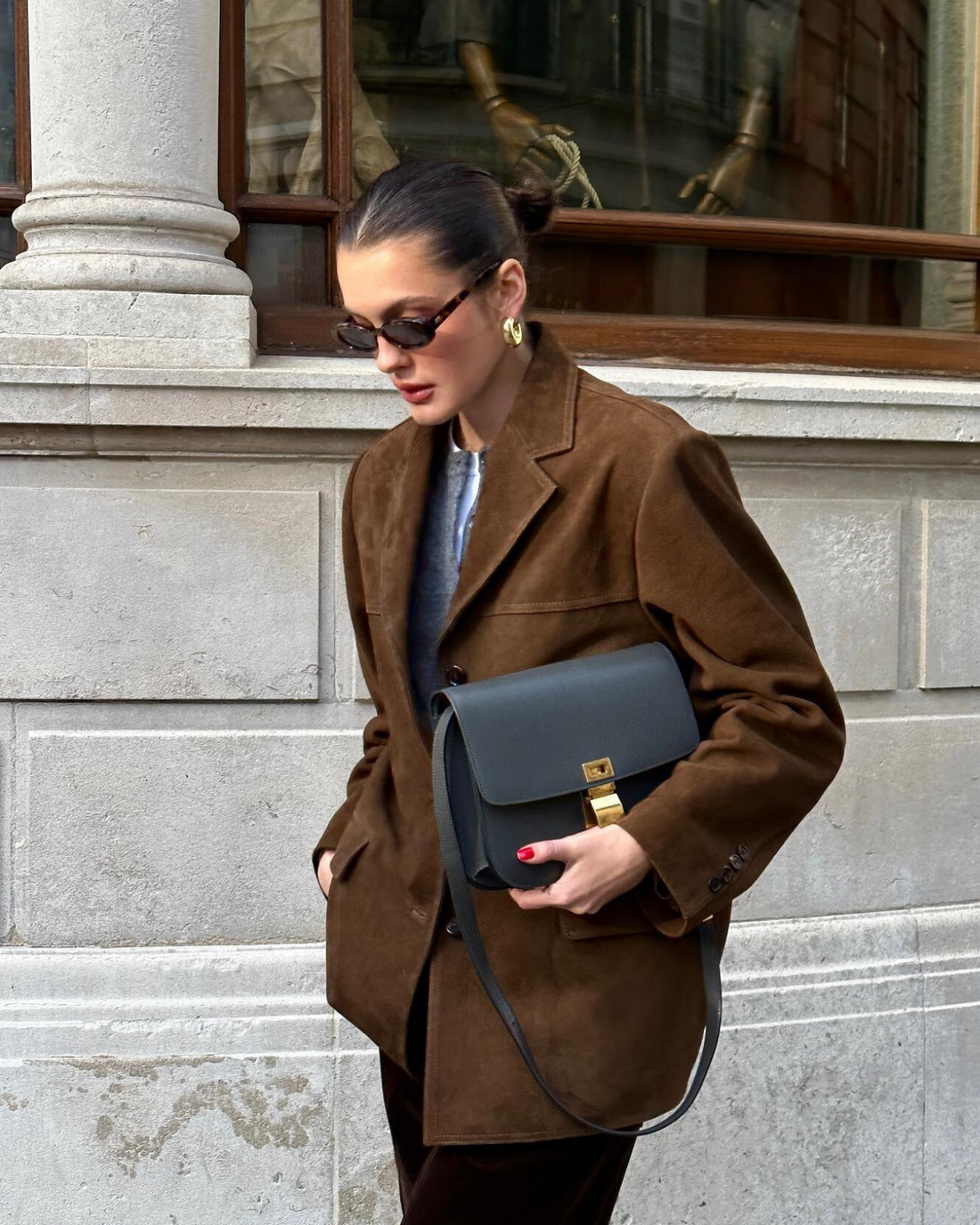 Button down suede blazer for women