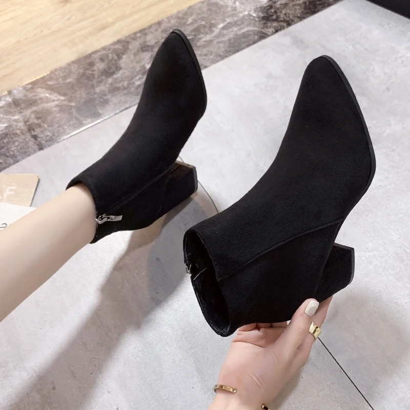 High heel side zip ankle boots for women