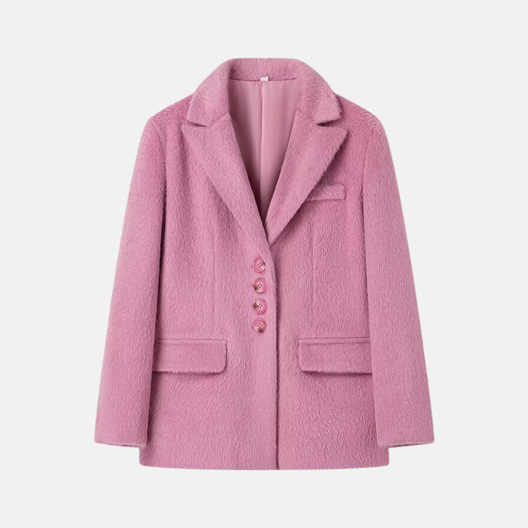 Women’s Blazer – Oversized Relaxed Fit – Plush Texture – Notched Lapel – Flap Pockets