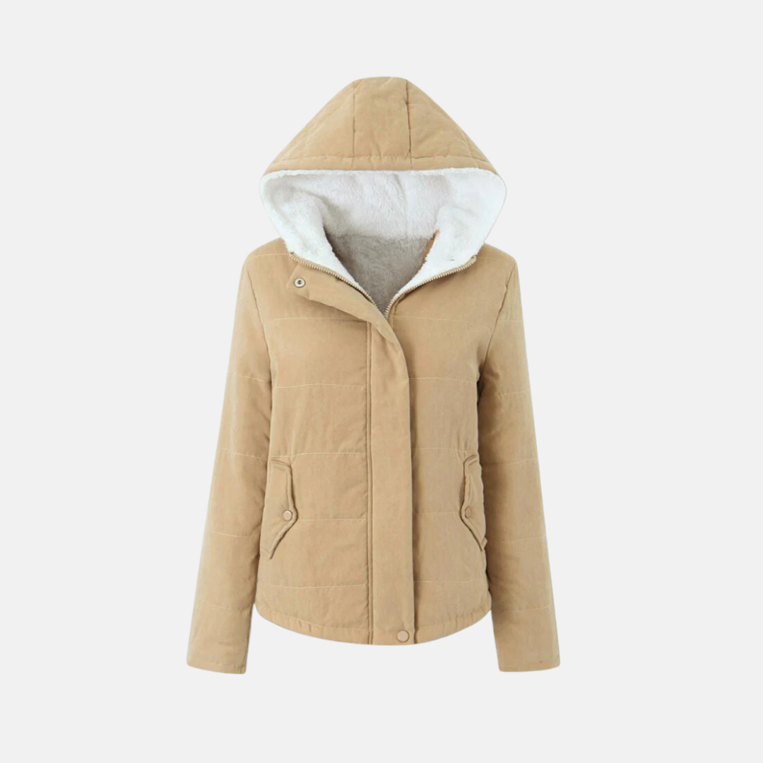 Women’s Hooded Jacket – Quilted Padded – Fleece Lined – Regular Fit – Snap Closure